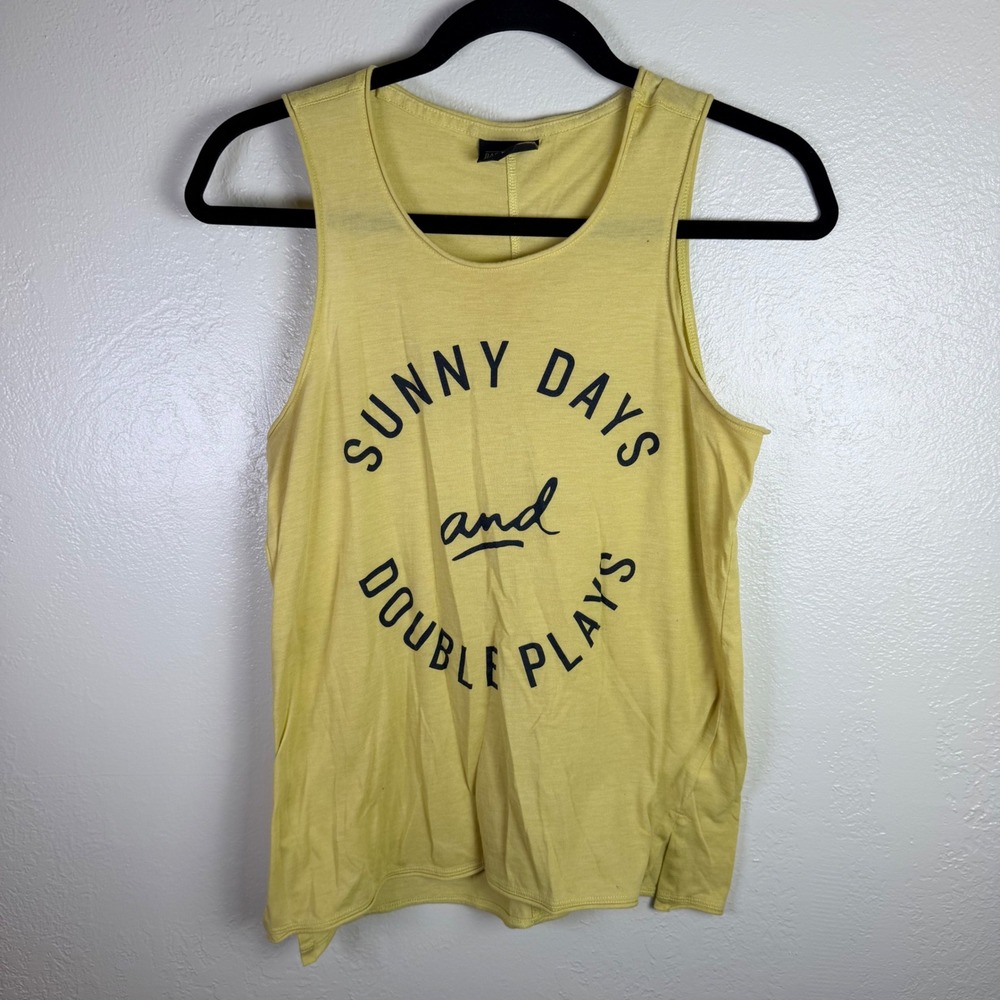 Baseballism Womens L Sunny Days and Double Plays Graphic Tank Top Yellow